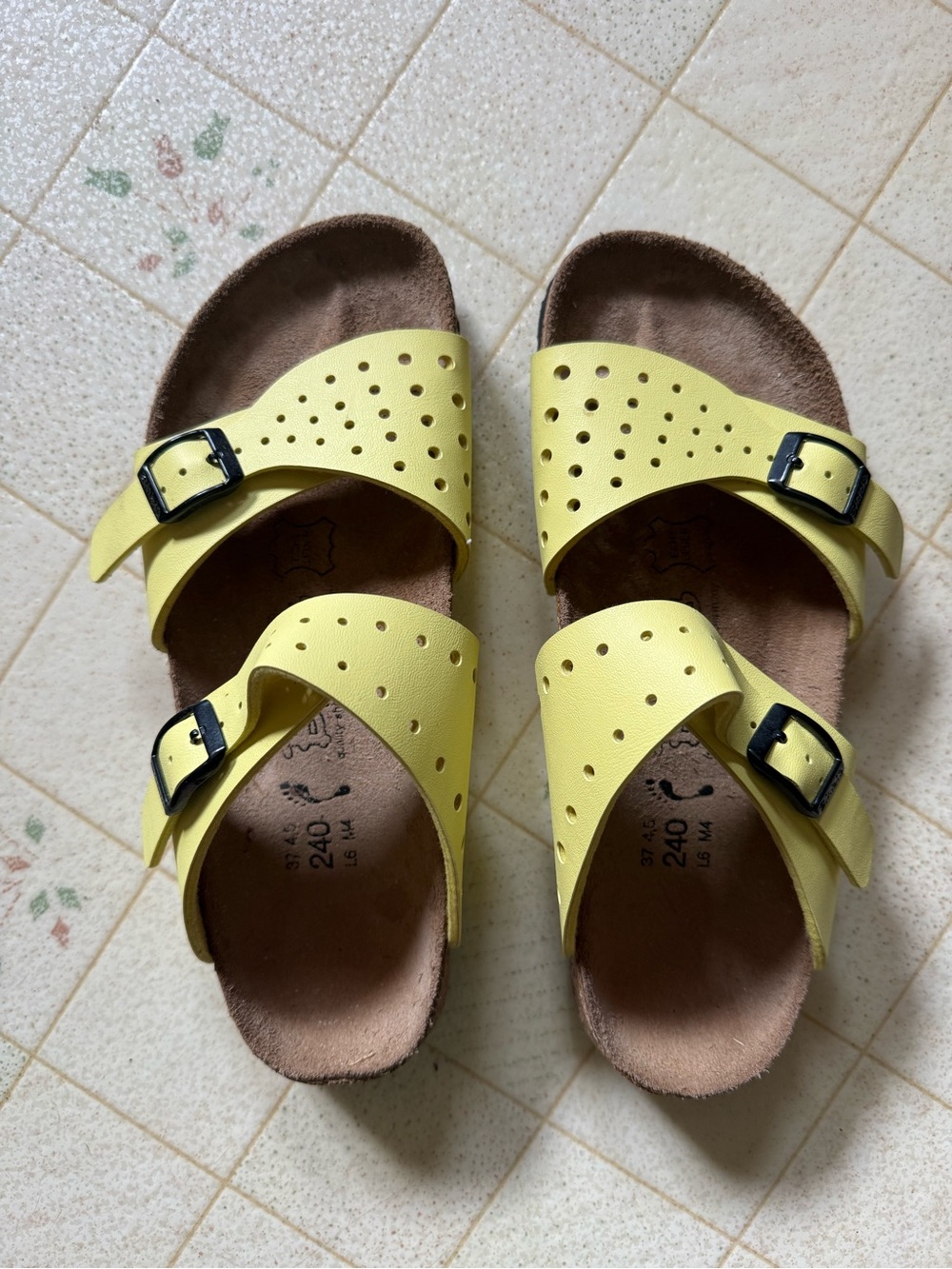 Yellow Birkenstock Birki's perforated two-buckle sandals